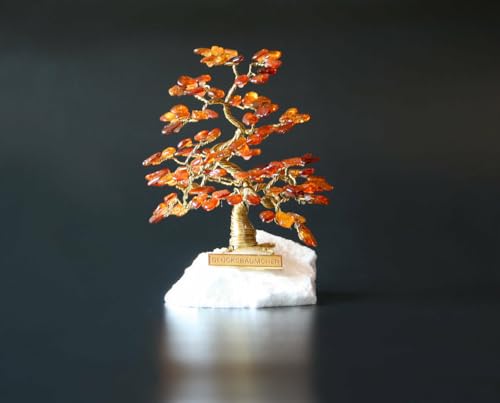 heliaden Bonsai Glücksbaum Lebensbaum Geldbaum aus Bernstein IV 16 cm Handmade Feng Shui Deko von heliaden