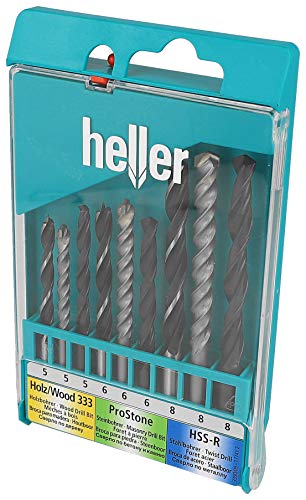 Heller Tools 3390/09 Mix Kassette Holz, Beton und Stahlbohrer, Set 9-teilig 3 x Ø 5/6/8 mm, universal, mix set, bohrer mischkassette von heller