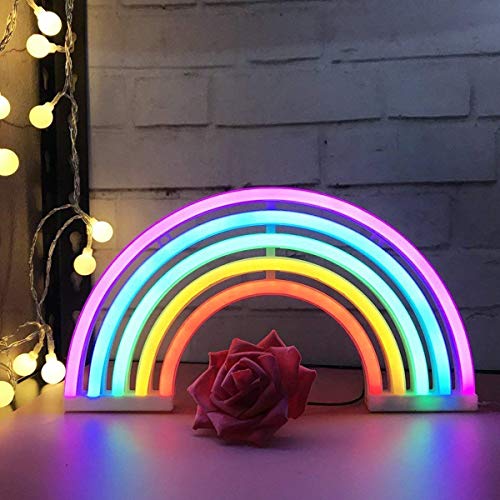 Regenbogen LED Leuchtreklamen Kunst Bunte Neon Lampe Nachtlichter Innenwanddekor für Home Party Jubiläum Valentinstag Geschenke Schlafzimmer Dekoration von Hello Rosa