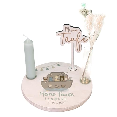 hellomini Personalisierter Taufteller - Taufgeschenk für Jungen Mädchen - Taufdeko mit Gravur - Taufandenken - Personalisierte Geschenke zur Taufe (Arche Noah) von hellomini