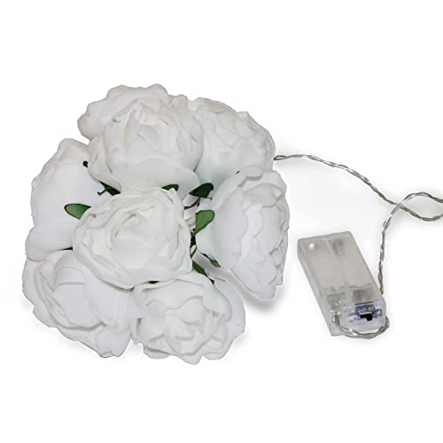 Hellum Blumenstrauß LED Rosen beleuchtet, weiße künstliche Blumen mit 10 warmweißen LEDs, Rosenstrauß, leuchtende Deko Frühling innen, batteriebetrieben (2xAA, nicht inkl.), Valentinstag Deko 300260 von hellum