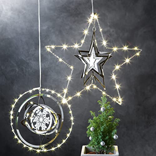 hellum Funkelndes Metallobjekt Kugel mit LED Lichterkette, 30 warmweiße LEDs, Ø 20,5cm, batteriebetrieben, 50cm lange transparente Zuleitung 523003 von hellum
