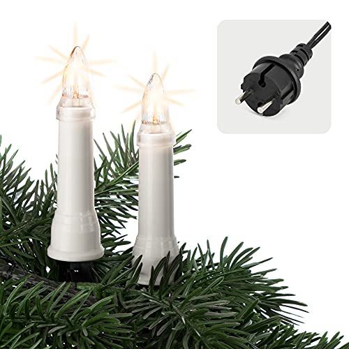 hellum Christbaumbeleuchtung für innen & außen, 30x Riffel-Kerzen, Schaft weiß, Weihnachtsbaum Lichterkette mit grünem Kabel, Fassungsabstand 45 cm, inkl. Ersatzlämpchen 640304 von hellum