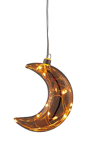 hellum Deko Hänger LED Glas-Mond, Timer, 10 bernsteinfarben LED, 14x10cm, Glas rauchgrau, Indoor, batteriebetrieben (2xAAA), Weihnachten, Ganzjahres-Dekoration, 524710 von hellum