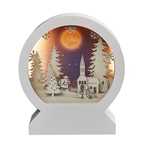 Hellum LED Bild mit 3D Winterlandschaft 17,7 x 20cm Rundbild auf Standfuß, Batteriebetrieb (3xAA nicht inkl.), Bild mit Winterszene zum Stellen, Weihnachtsdeko, Tischdeko 522914 von hellum