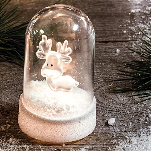 Hellum LED Glasglocke Deko, Weihnachtsdeko mit Rentier, Weihnachtsbeleuchtung innen mit Batterie (2xCR2032), warmweiß licht, braun, ø5.5 x H 9cm 524741 von hellum