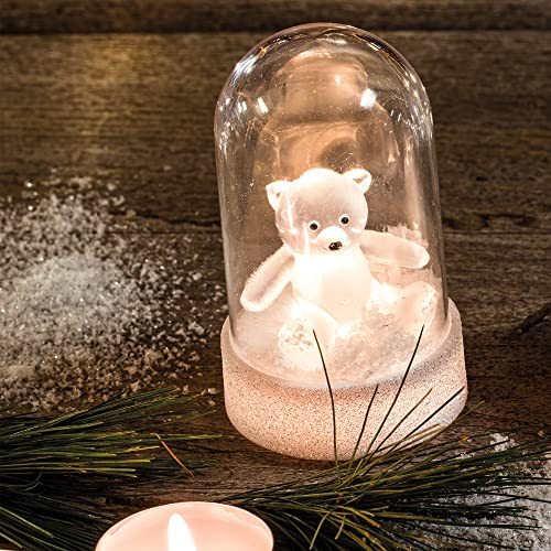 Hellum LED Glasglocke Deko, Weihnachtsdeko mit Eisbär, Weihnachtsbeleuchtung innen mit Batterie (2xCR2032), warmweiß licht, braun, ø5.5 x H 9cm 524734 von hellum