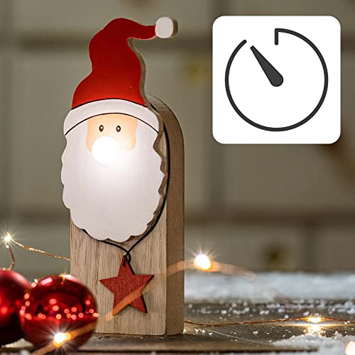 Hellum LED Holz-Weihnachtsmann mit leuchtender Nase, 1 LED, warmweiß, batteriebetrieben (2x AAA, nicht enthalten), innen IP20, Winterdecoration, Wohnzimmer, Dekoration, Weihnachtsdekoration, 524673 von hellum