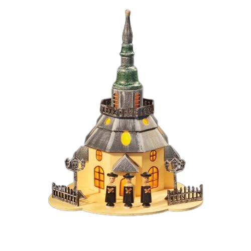 Hellum LED Holzkirche, beleuchtete Kirche aus Holz mit Sternensängern, Weihnachtsdeko, Winterdekoration für Innen, Größe 21x29cm, beleuchtete Weihnachtsdeko als Tischdeko oder am Fenster, 151121 von hellum