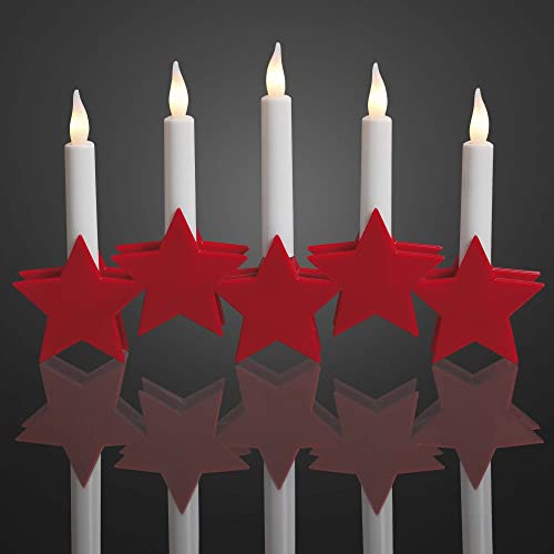 Hellum LED-Kerzenleuchter, Schwibbogen, Kunststoff, rote Sterne, 5 warm-weiße LEDs, 27x17 cm, Kabel transparent, Indoor, batteriebetrieben (3AA), Weihnachts-Dekoration, 150919 von hellum