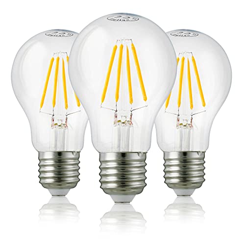 hellum LED Glühbirne E27 dimmbar, E27 7W warmweiß LED Lampe mit 806 Lumen LED Filament, E27 Vintage Led Leuchtmittel ersetzt 60-Watt Glühbirne, 2700 Kelvin warmweiss Klar, 206517 3er Pack von hellum