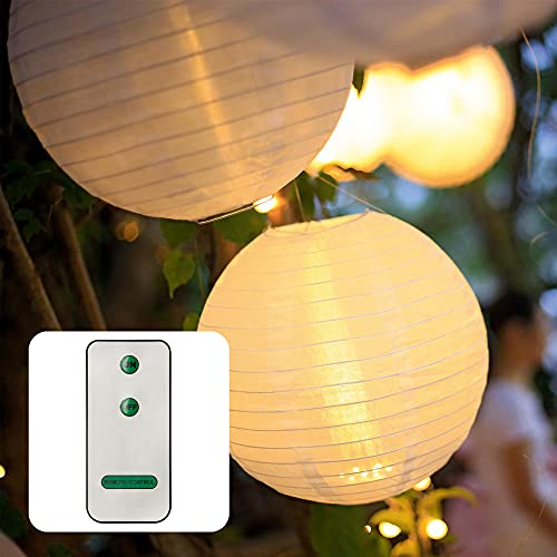 Hellum LED Lampion außen mit Fernbedienung I Wetterfest Lampion mit wetterfestem Teelicht I 12x30cm weiß Nylon Lampenschirm mit LED warmweiß I batteriebetrieben Laterne Garten Party 524512 von hellum