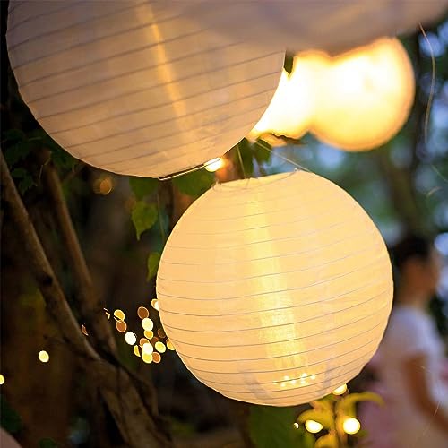 Hellum LED Lampions außen wetterfest, 5x LED für Lampions mit Fernbedienung, 5x 30cm Lampions weiß, Lampions LED Batterie, Lampions Hochzeit, Gartenparty Deko, 150971 von hellum