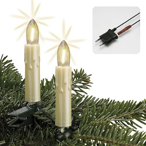 hellum LED Lichterkette Weihnachtsbaum, 30er Baumkerzen 20,3m Made-in-Germany Lichterkette innen Stecker Teilbar, Weihnachtsbeleuchtung mit LED Filament Weihnachtsbaum Kerze, 17lm pro Lampe, 814101 von hellum