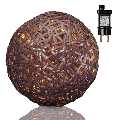 hellum LED Rattan-Ball, Ø 34 cm, 90 LEDs warmweiß, innen & außen, Zuleitung 5 m schwarz, inkl. Außen-Transformator 576887 von hellum