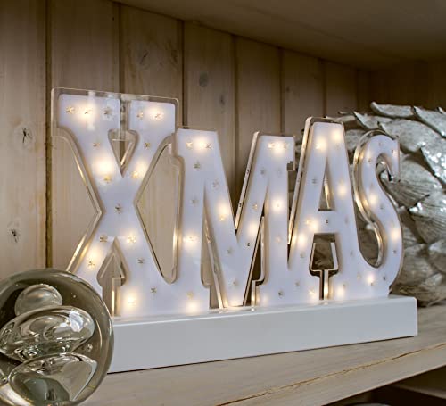 hellum LED Schriftzug Xmas, 29 LED, warmweiß, batteriebetrieben (3X AA, Nicht enthalten), innen IP20, Winterdecoration, Wohnzimmer, Dekoration, Weihnachtsdecoration, 522471 von hellum