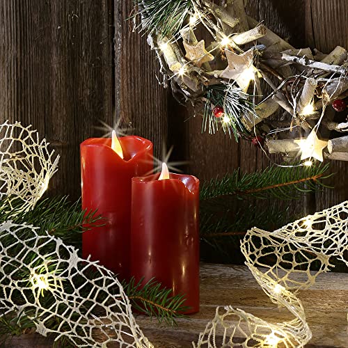 hellum LED Wachskerze, Ø 5cm x 9,5cm hoch, LED Kerzen rot mit flackernde Flamme, Kerzen mit Batterien (2xAA nicht inkl), LED Weihnachtsbeleuchtung LED Deko, Echtwachs LED Kerze 572131 von hellum