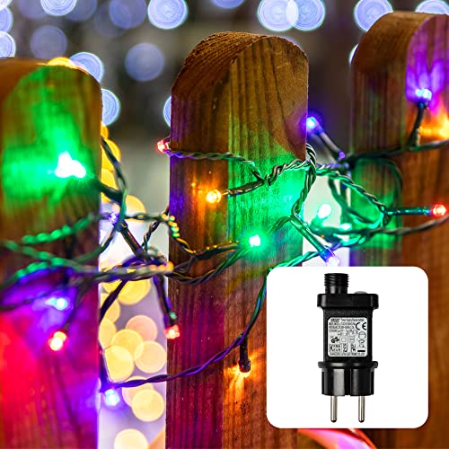 hellum LED Lichterkette Außen mit Timer, 3,9m beleuchtete Länge 40 LED, Lichterkette bunt, strombetrieben mit Stecker, Weihnachtsbaumbeleuchtung mit Kabel in grün 577327 von hellum
