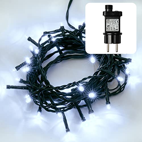 hellum LED Lichterkette Außen mit Timer, 3,9m beleuchtete Länge 40 LED, Lichterkette kaltweiß, strombetrieben mit Stecker, Weihnachtsbaumbeleuchtung mit Kabel in grün 577303 von hellum