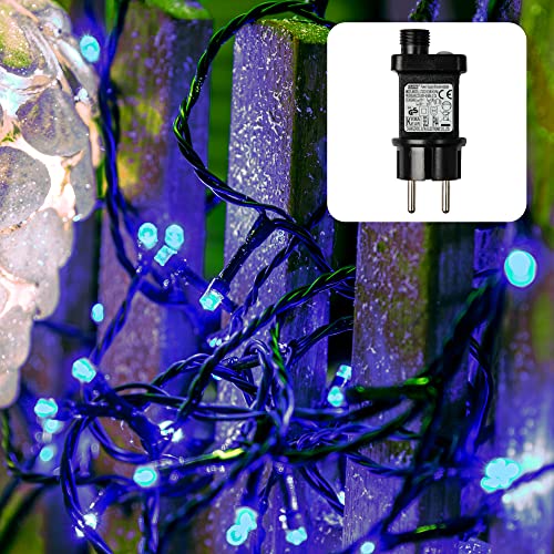 hellum LED Lichterkette Außen mit Timer I 7,9m 80 LED I Lichterkette blau I Lichterkette LED strombetrieben mit Stecker I Weihnachtsbaumbeleuchtung mit Kabel in grün I 577358 von hellum