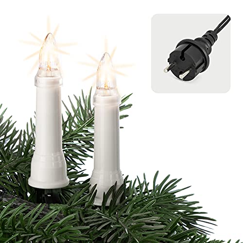 Hellum Lichterkette Kerzen Weihnachtsbaum, Kerzen Lichterkette außen mit Clip, 16 Lichter, beleuchtete Länge 675cm, Abstand 45cm, Schaft weiß, Zuleitung 1,5m, für Außen mit Stecker 640168 von hellum