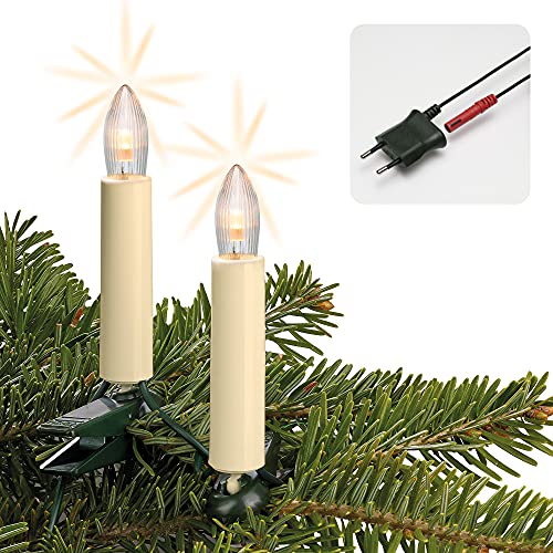 hellum Lichterkette Made-in-Germany Weihnachtsbaum, Kerzen Lichterkette innen mit Clip, 15 BS warm-weiße, beleuchtete Länge 980cm, Kabel grün Schaft elfenbeinfarben, für Innen mit Stecker 811544 von hellum