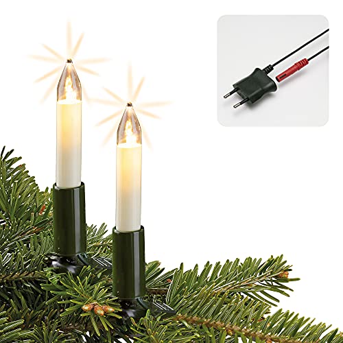 hellum LED Lichterkette Weihnachtsbaum Made-in-Germany Christbaumbeleuchtung Kerzen Lichterkette innen mit Clip, 15 warm-weiße LED, beleuchtete 980 cm, Kabel grün, für Innen mit Stecker 801545 von hellum