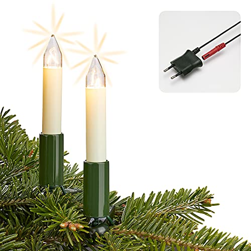 Hellum Lichterkette Weihnachtsbaum Made-in-Germany, Tannenbaum Lichterkette mit Clip, 20 Lichter, beleuchtete Länge 1330cm, Kabel grün Schaft grün, für innen mit teilbarem Stecker 802009 von hellum
