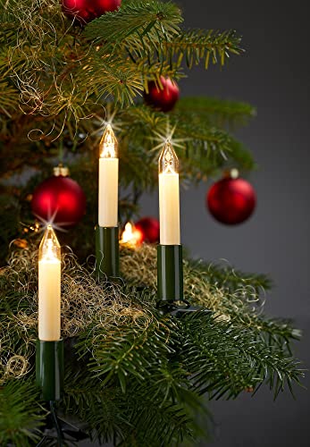 hellum Lichterkette Weihnachtsbaum, 20er Baumkerzen, 59 lm, 13,3m Made-in-Germany Lichterkette innen Stecker Teilbar, Weihnachtsbeleuchtung Filament Weihnachtsbaum Kerzen mit 3 Ersatzkerzen 430066 von hellum