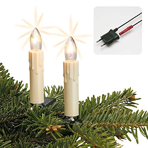 Hellum Lichterkette Weihnachtsbaum innen Made-in-Germany, 23,20m Kerzen ,30 Filament , mit Stecker & Clip,Schaftfarbe elfenbein 814118 von hellum