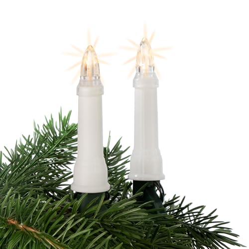 Hellum Weihnachtsbaum Lichterkette Kerzen weiß, 24 LEDs warmweiß, Tannenbaum Lichterkette, Baumbeleuchtung innen + außen, 10,35m beleuchtet + 5m Zuleitung, Kabel grün, Helligkeit unter 59 Lumen 640427 von hellum