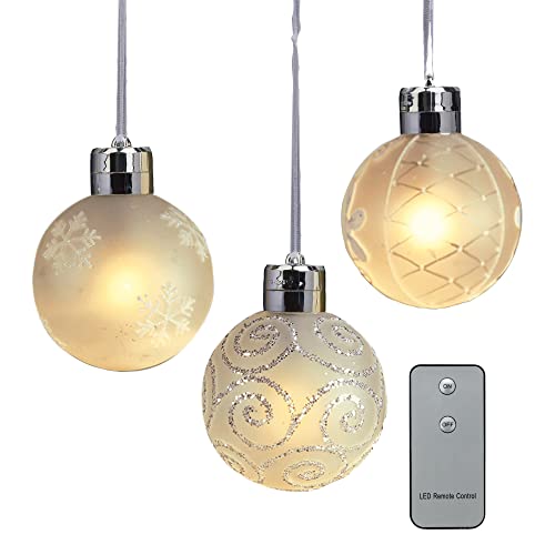 Hellum Weihnachtsdekoration LED-Glaskugeln 3er- Set mit Fernbedienung, Mattes Glas, 3 warmweiße LEDs, ø8cm, Batteriebetrieben 520620 von hellum