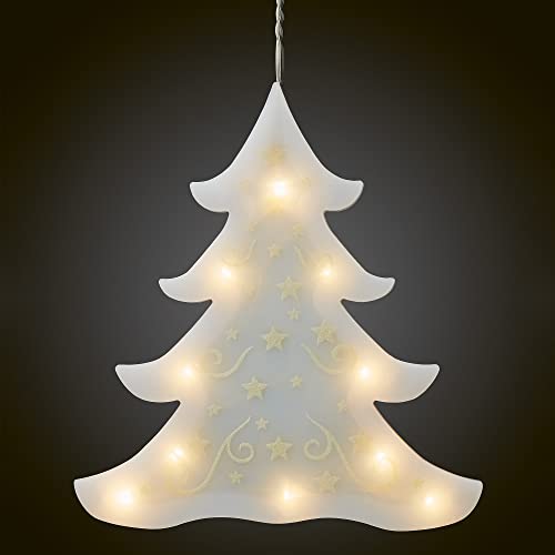 Hellum Weihnachtsdekoration LED-Tannenbaum zum Aufhängen, Weiß, mit Saughaken, 10 warmweiße LED, 21 x 22,5cm Battteriebetrieben?522495 von hellum