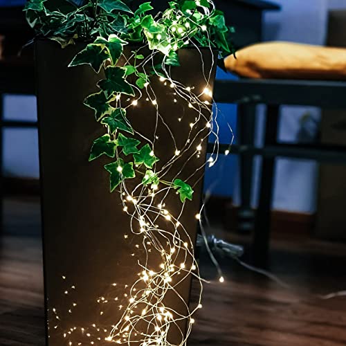 hellum LED-Lichterkette außen Girlande Tauperlen Kupferkabel 588 warm-weiße LED beleuchtet 2m LED-Lichterkette Timer+Trafo für Garten Balkon Terrasse Party Hochzeit Weihnachten Innen+Außen 577488 von hellum