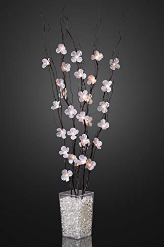 hellum 300055 schwarzer LED-Dekozweig mit rosa Blüten (ohne Vase) für innen, 120 cm, 25 LEDs warm-weiß mit Transformator von hellum