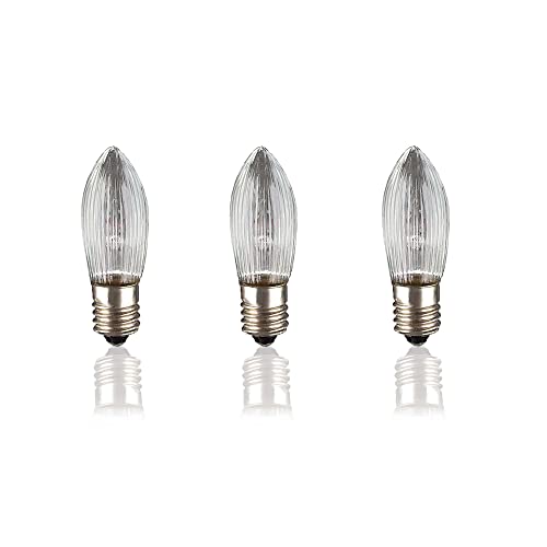 hellum LED Ersatz-Kerzen für Schwibbogen, 3 Stück 12V 0,3W Riffelkerze für Weihnachtsbaum Kerzen Lichterketten innen mit 20 Brennstellen, Birnen für Lichterbogen E10/ 12V/ 0,3W/ 17Lumen 912340 von hellum