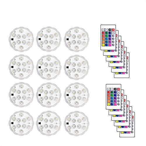 hellum LED Licht unterwasser Beleuchtung für Pool, Aquarium, Teich oder Garten, RGB mit Farbwechsel durch Fernbedienung, Batterie-Betrieb, 12er-Pack, 522945 von hellum