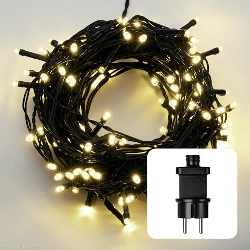 hellum LED Lichterkette Außen oder Innen I Lichterkette Warmweiß I Lichterkette LED strombetrieben mit 200 LED I Weihnachtsbaumbeleuchtung mit Kabel in Grün 561432 von hellum