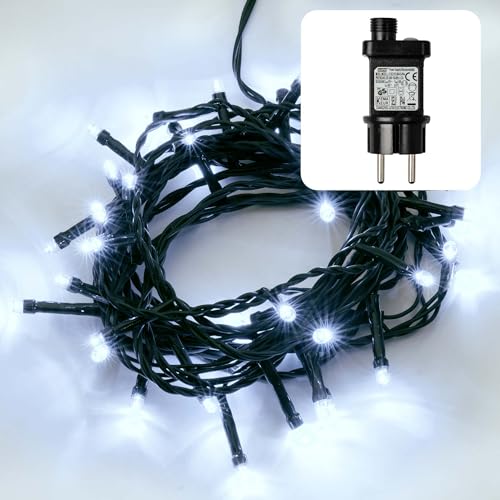 hellum LED Lichterkette Außen oder Innen, mit Timer, Lichterkette Kaltweiß, strombetrieben mit 40 LED, Weihnachtsbaumbeleuchtung mit Kabel in Grün <59 lm 151213 von hellum