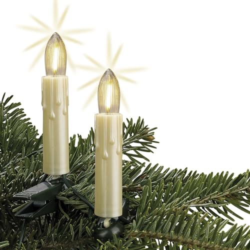 hellum LED Lichterkette Weihnachtsbaum Made-in-Germany Christbaumbeleuchtung Kerzen Lichterkette innen mit Clip, 15 warmweiße LED-Filament, beleuchtet 980cm, Schaft perlmutt 814088 von hellum