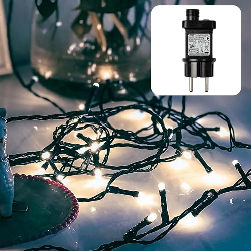 hellum LED Lichterkette außen kaltweiß mit 80 LED, beleuchtete Länge 7,9 m, Lichterkette mit Stecker und Timer für außen, mit grünem Kabel <59 lm 151916 von hellum