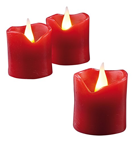 hellum LED Wachskerze 6 Stück, Ø 5cm x 5cm hoch, LED Kerzen rot mit flackernde Flamme, Kerzen mit Batterien (6x CR2032 inkl.), Weihnachtsbeleuchtung Deko, Echtwachs 572117 von hellum