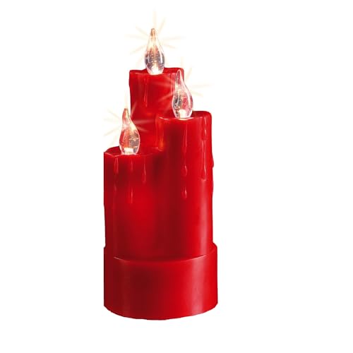 hellum LED Wachskerzen Kombination, Ø 8cm x 20cm hoch, LED Kerzen rot mit flackernde Flamme, Kerzen mit Batterien (2xAA nicht inkl.), Weihnachtsbeleuchtung Deko, Echtwachs 571943 von hellum