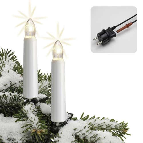 hellum LED Weihnachtsbaum Lichterkette Made-in-Germany, Christbaum Lichterkette mit Clip, 30 Lichter, beleuchtete Länge 29m, Schaft weiß, für außen mit teilbarem Stecker 842517 von hellum