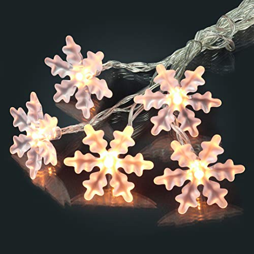hellum Lichterkette Innen mit Schneeflocken, 10 LED Schneeflocken warmweiß, 1,35m beleuchtete Länge batteriebetrieben, transparentes Kabel, Weihnachtsbeleuchtung Innen Fenster, Weihnachtsdeko 566109 von hellum