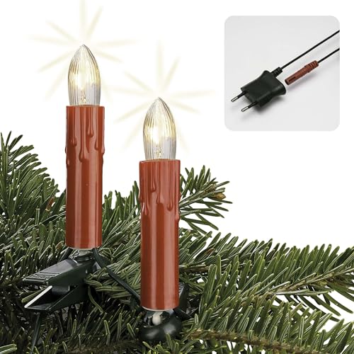 hellum Lichterkette Weihnachtsbaum, 20er Baumkerzen 13,3m Made-in-Germany Lichterkette innen mit Stecker Teilbar, Weihnachtsbeleuchtung mit Filament Weihnachtsbaum Kerzen 814033 von hellum