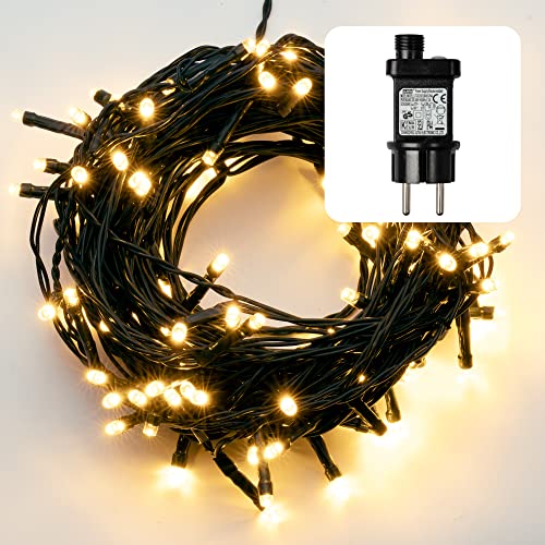 hellum Lichterkette außen 80 LED warmweiß, LED Lichterkette innen, mit Timer, 7.9m beleuchtete Länge, strombetrieben mit Stecker Kabelfarbe grün <59 Lumen 577334 von hellum