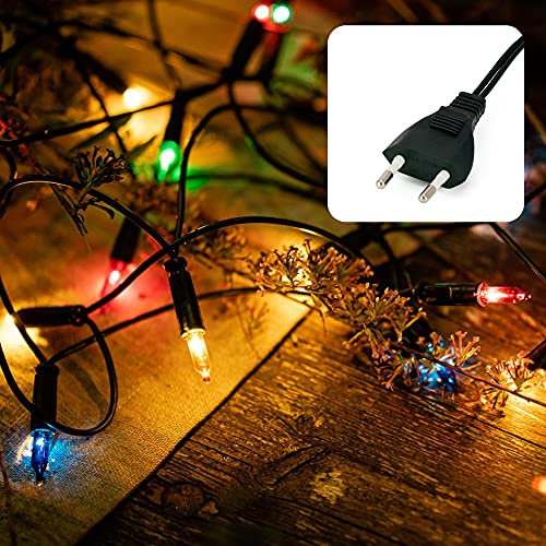 hellum Pisello LED-Lichterkette innen, 220V strombetrieben Lichterkette bunt 35er LED beleuchtet 5,10m, 2x1.5m Zuleitung, Kabel grün Wohnzimmer Dekoration Weihnachtsbaum Stecker für Innen 577686 von hellum