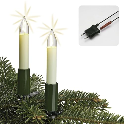 hellum Weihnachtsbaum Lichterkette Made-in-Germany, LED Lichterkette mit Clip, 30 LED, beleuchtete Länge 20,3m, Kabel grün Schaft weiß, für innen mit teilbarem Stecker, Christbaumbeleuchtung, 802085 von hellum
