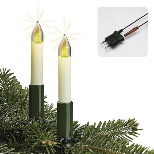 hellum Weihnachtsbaum Lichterkette Made-in-Germany mit Flackereffekt, LED Lichterkette mit Clip, 20 Lichter, beleuchtete Länge 13,3m, für innen mit teilbarem Stecker, Christbaumbeleuchtung, 802092 von hellum